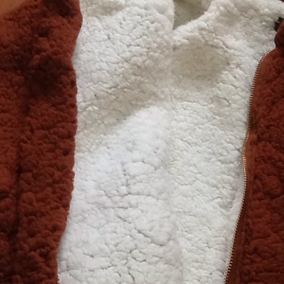 Sale! Rust Contrasting Fuzzy Sherpa Jacket - Picture 7 of 8